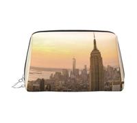 EZDLOWVBA Empire State Building Trousse de toilette en cuir léger avec fermeture éclair pour femme, Argenté., Taille unique