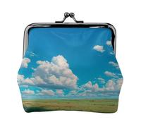 EZDLOWVBA Grassland Expanse Print Double Fermoir Cadre en Métal Cuir Pochette à Change Portefeuille pour Femme avec clés, Petit sac à main