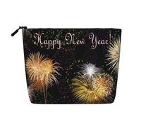 EZDLOWVBA Happy New Year Print Happy New Year Print Faux Chanvre Maquillage Bag - Travel and Daily Storage Essential - Trousse cosmétique réutilisable, pochette zippée, outil de maquillage, Noir ,
