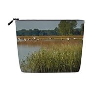 EZDLOWVBA Hunting Flying Wild Print Hunting Flying Wild Print Fake Chanvre Makeup Bag - Travel and Daily Storage Essential - Trousse cosmétique réutilisable, pochette zippée, outil de maquillage, Noir