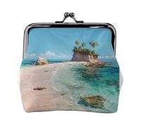 EZDLOWVBA Island Beach Print Double Fermoir Cadre en Métal Cuir Pochette à Change Portefeuille pour Femme avec Clés Petit Portefeuille