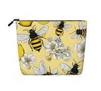 EZDLOWVBA Jaune Citron et Abeille Imprimé Jaune Citron et Abeille Faux Chanvre Trousse de Maquillage - Voyage et Rangement Quotidien Essentiel - Trousse Cosmétique Réutilisable, Poche à Fermeture