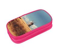 EZDLOWVBA Jolie trousse à crayons avec imprimé moulin à vent dans le champ pour garçons et filles avec fermeture éclair pour étudiants, trousse à crayons pour fille, fils, bureau, rose, Taille unique