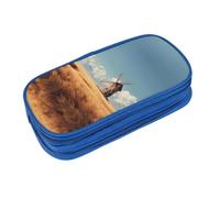 EZDLOWVBA Jolie trousse à crayons avec imprimé moulin à vent dans le champ pour garçons et filles avec fermeture éclair pour étudiants, trousse à crayons pour fille, fils, bureau, bleu, Taille unique
