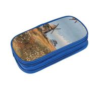 EZDLOWVBA Jolie trousse à crayons avec imprimé moulin à vent dans un champ pour garçons et filles avec fermeture éclair pour étudiants, trousse à crayons pour fille, fils, bureau, bleu, Taille unique