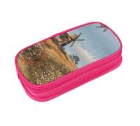 EZDLOWVBA Jolie trousse à crayons avec imprimé moulin à vent dans un champ pour garçons et filles avec fermeture éclair pour étudiants, trousse à crayons pour fille, fils, bureau, rose, Taille unique