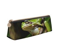 EZDLOWVBA Jolie trousse à crayons en cuir avec imprimé grenouille d'arbre de la paix pour filles et garçons, boîte de rangement pour fournitures scolaires et de bureau