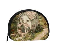 EZDLOWVBA Mini porte-monnaie imprimé Country Cottage avec fermeture éclair - Petit portefeuille pour homme et femme - Organisateur d'argent de voyage compact
