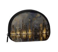 EZDLOWVBA Mini porte-monnaie imprimé d'horizon nocturne métropolitain avec fermeture éclair - Petit portefeuille pour homme et femme - Organiseur de voyage compact