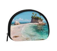 EZDLOWVBA Mini porte-monnaie imprimé Island Beach avec fermeture éclair - Petit portefeuille pour homme et femme - Organisateur d'argent de voyage compact