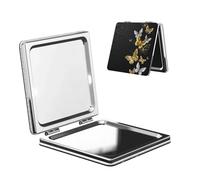 Ezdlowvba Miroir de courtoisie compact pour filles et femmes - Motif papillons dorés et blancs - Miroir de maquillage pliable pour portefeuille, sac à main, miroir grossissant double face