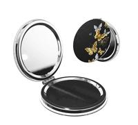 Ezdlowvba Miroir de courtoisie compact pour filles et femmes - Motif papillons dorés et blancs - Miroir de maquillage pliable pour portefeuille, sac à main, miroir grossissant double face