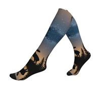 EZDLOWVBA Moose Mountain Chaussettes de compression pour homme et femme Unisexe 20-30 mmHg Hauteur genou mollets Pour voler course sport, 1 noir, Taille unique