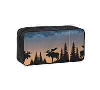 EZDLOWVBA Moose Mountain Pine Tree Wilderness Print Trousse à crayons portable pour étudiants et enfants Pochette de papeterie durable