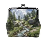 EZDLOWVBA Mountain Stream Print Double Fermoir Cadre en Métal Cuir Pochette à Change Portefeuille pour Femme avec clés, Petit sac à main