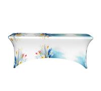 EZDLOWVBA Nappe de table extensible rectangulaire universelle en élasthanne pour tables pliantes standard, motif marguerites aquarelle, 1,8 m pour mariage, banquet et fête