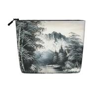 EZDLOWVBA Peinture Paysage Impression Peinture Paysage Faux Chanvre Trousse de Maquillage - Voyage et Rangement Quotidien Essentiel - Trousse Cosmétique Réutilisable, Poche à Fermeture Éclair, Outil