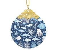 EZDLOWVBA Pendentif rond en verre imprimé animaux marins avec boucle en métal pour sapin de Noël