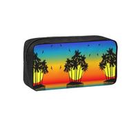 EZDLOWVBA Plam Tree Trousse à crayons avec imprimé île tropicale au coucher du soleil pour garçons et filles - Trousse à crayons pour l'école secondaire - Trousse à crayons pour le bureau