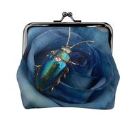 EZDLOWVBA Portefeuille en cuir avec double fermoir et cadre en métal pour femme avec clés, rose bleue avec coccinelle