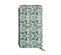 EZDLOWVBA Portefeuille pour femme avec feuilles de palmier vertes et roses - Grande capacité - Portefeuille pour homme et femme - Porte-carte de crédit - Sac à main en polyuréthane, Noir , Taille