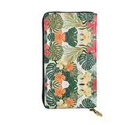 EZDLOWVBA Portefeuille pour femme avec feuilles de végétation avec imprimé fleurs d'hibiscus, grande capacité pour femmes, hommes, portefeuille pour cartes de crédit, Noir , Taille unique