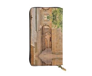 EZDLOWVBA Portefeuille pour femme avec impression architecture rues et maisons - Grande capacité - Portefeuille pour femme et homme - Porte-cartes de crédit - Sac à main en polyuréthane, Noir , Taille