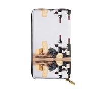 EZDLOWVBA Portefeuille pour femme avec impression en bois rouge et raisin - Grande capacité - Portefeuille pour femme et homme - Porte-cartes de crédit - Sac à main en polyuréthane, Noir , Taille
