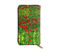 EZDLOWVBA Portefeuille pour femme avec imprimé paysage de coquelicot rouge - Grande capacité - Portefeuille pour femme et homme - Porte-cartes de crédit en polyuréthane, Noir , Taille unique