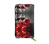 EZDLOWVBA Portefeuille pour femme avec imprimé rose vin rouge et bougie - Grande capacité - Portefeuille pour femme et homme - Porte-carte de crédit en polyuréthane, Noir , Taille unique