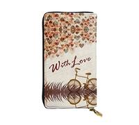 EZDLOWVBA Portefeuille pour femme imprimé romantique en forme de vélo sous le cœur d'arbre - Grande capacité - Portefeuille pour femme et homme - Porte-carte de crédit en polyuréthane, Noir , Taille