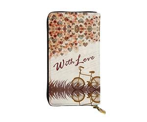 EZDLOWVBA Portefeuille pour femme imprimé romantique en forme de vélo sous le cœur d'arbre - Grande capacité - Portefeuille pour femme et homme - Porte-carte de crédit en polyuréthane, Noir , Taille