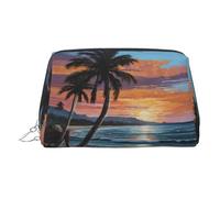 EZDLOWVBA Sac de maquillage de voyage en cuir léger avec fermeture éclair pour femme Motif hamac de plage en noix de coco, Argenté., Taille unique