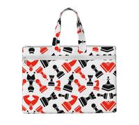 EZDLOWVBA Sac fourre-tout en toile imprimée d'échecs, sac à documents en toile