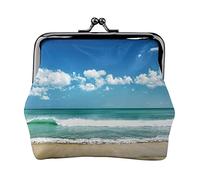 EZDLOWVBA Sandy Beach Print Double Fermoir Cadre en Métal Cuir Pochette à Change Portefeuille pour Femme avec clés, Petit sac à main, Noir , Taille unique