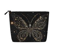 EZDLOWVBA Strass Papillon Imprimé Papillon Faux Chanvre Trousse de Maquillage - Voyage et Rangement Quotidien Essentiel - Trousse Cosmétique Réutilisable, Poche Zippée, Outil de Maquillage, Noir ,