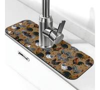EZDLOWVBA Tapis de robinet imprimé coq et poule pour évier de cuisine, tapis absorbant diatomite, protection anti-éclaboussures pour salle de bain et cuisine (38,1 x 14 cm)