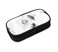 EZDLOWVBA Trousse à crayons avec imprimé abeille et amour pour garçons et filles, jolie trousse à crayons avec fermeture éclair pour étudiants, trousse à crayons pour fille, fils, bureau, Noir ,