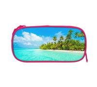 EZDLOWVBA Trousse à crayons avec imprimé île avec plage de sable et palmiers, pour garçons et filles, jolie trousse à crayons avec fermeture éclair pour étudiants, trousse à crayons pour fille, fils