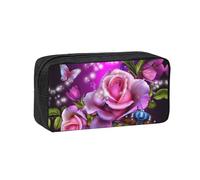 EZDLOWVBA Trousse à crayons avec imprimé rose et papillons pour garçons et filles, trousse à crayons pour l'école secondaire pour enfants, filles, trousse à crayons, papeterie de bureau