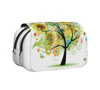 EZDLOWVBA Trousse à crayons avec motif arbre floral avec marguerites, tournesols et papillons - Grande capacité - Trousse à crayons avec 2 compartiments - Organiseur de papeterie