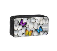 EZDLOWVBA Trousse à crayons colorée avec imprimé papillons et pierres pour garçons et filles - Pour l'école secondaire - Trousse à crayons - Papeterie de bureau