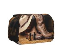 EZDLOWVBA Trousse à crayons de grande capacité avec 2 compartiments et 2 compartiments Motif chapeau de cowboy Bottes Western Noir