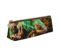 EZDLOWVBA Trousse à crayons mignonne avec imprimé caméléon pour filles et garçons, boîte de rangement en cuir pour fournitures scolaires et de bureau
