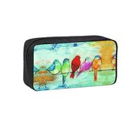 EZDLOWVBA Trousse à crayons portable avec imprimé cinq oiseaux chantants pour étudiants, enfants, trousse à crayons, pochette de papeterie, capacité
