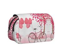 EZDLOWVBA Trousse à crayons romantique avec 2 compartiments pour la Saint Valentin, motif cœur, arbres, vélo, grande capacité