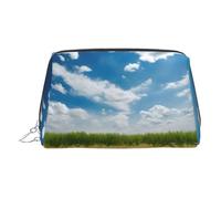 EZDLOWVBA Trousse de maquillage de voyage en cuir léger avec fermeture éclair pour femme Motif champ de blé, Argenté., Taille unique