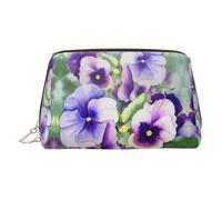 EZDLOWVBA Trousse de maquillage de voyage en cuir léger avec fermeture éclair pour femme - Motif pensée, doré, Taille unique