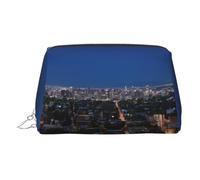 EZDLOWVBA Trousse de maquillage de voyage pour femme avec fermeture éclair - Motif horizon de Los Angeles - En cuir léger, Argenté., Taille unique