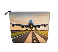EZDLOWVBA Trousse de maquillage en chanvre avec impression d'avion - Essentiel de voyage et de rangement quotidien - Réutilisable - Pochette à fermeture éclair - Outil de maquillage, Noir , Taille
